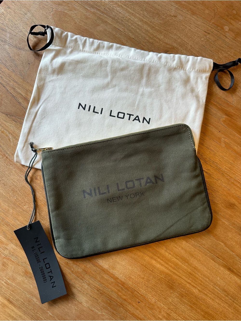 Nili Lotan Olive Green Canvas Pouch